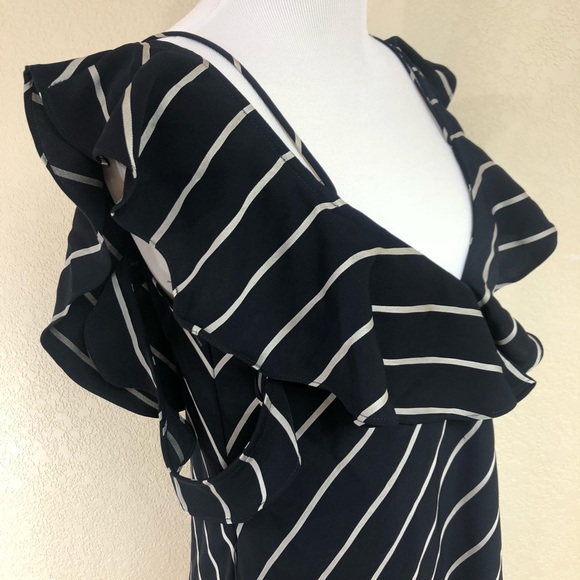 KENDALL+KYLIE Blue Pinstriped Ruffle Wrap Dress - Picture 3 of 6